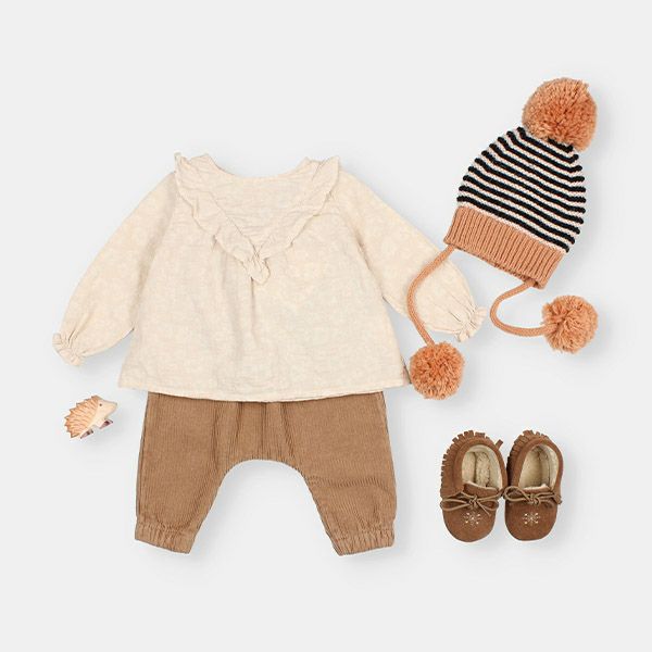 オーガニックコットン ベビー フローラルジャガードブラウス(長袖)