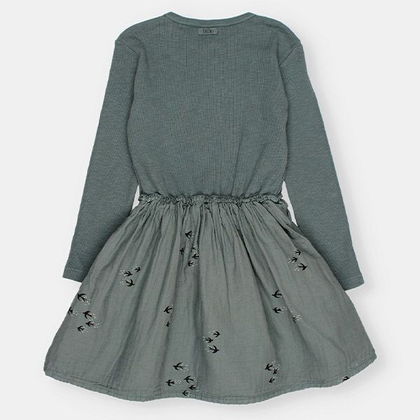 オーガニックコットン キッズ バードプリントコンビドレス(長袖)