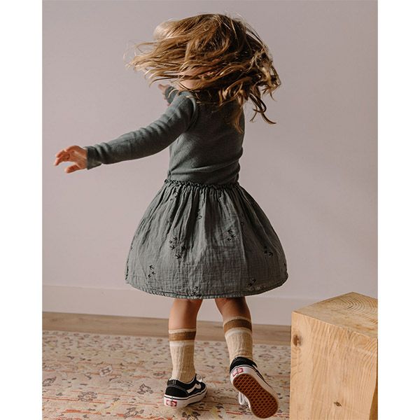 オーガニックコットン キッズ バードプリントコンビドレス(長袖)