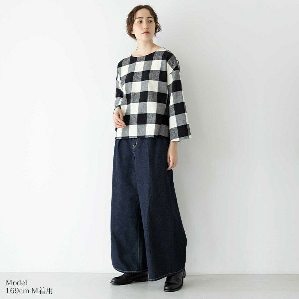 【SALE／20%OFF】オーガニックコットン 手織り起毛チェックフレアブラウス