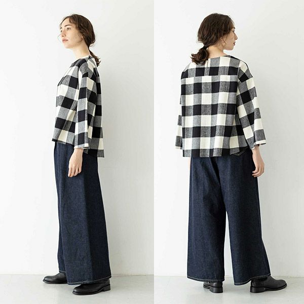 【SALE／20%OFF】オーガニックコットン 手織り起毛チェックフレアブラウス