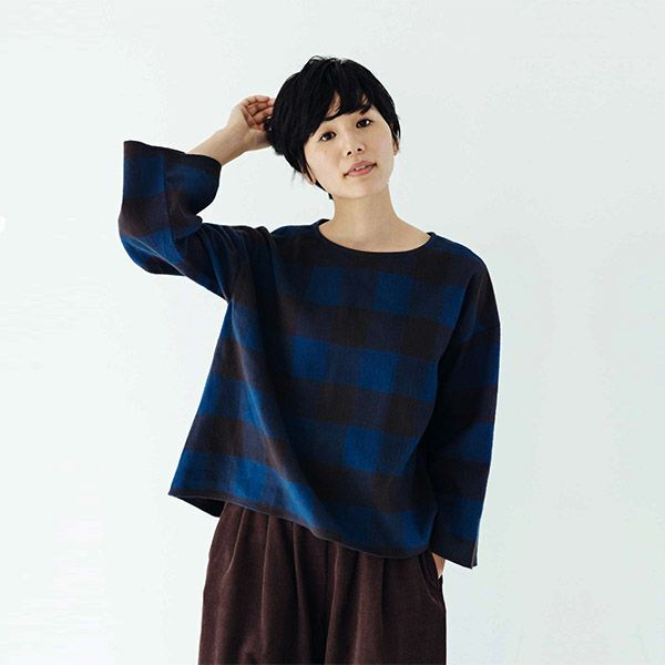 【SALE／20%OFF】オーガニックコットン 手織り起毛チェックフレアブラウス