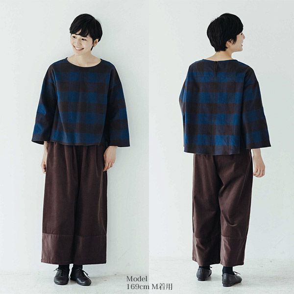 【SALE／20%OFF】オーガニックコットン 手織り起毛チェックフレアブラウス
