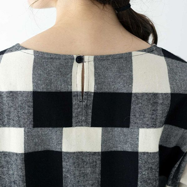 【SALE／20%OFF】オーガニックコットン 手織り起毛チェックフレアブラウス