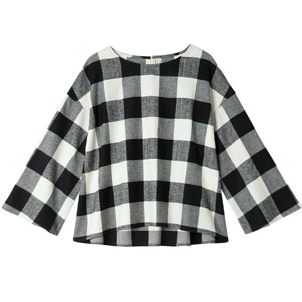 【SALE／20%OFF】オーガニックコットン 手織り起毛チェックフレアブラウス