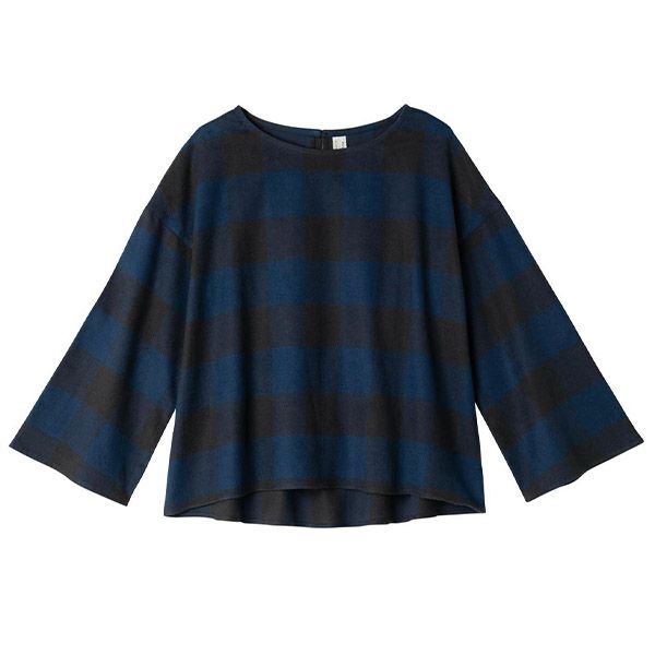 【SALE／20%OFF】オーガニックコットン 手織り起毛チェックフレアブラウス