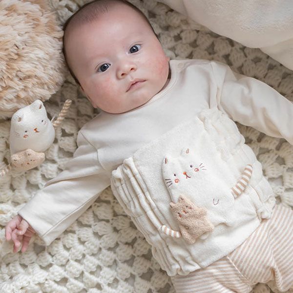 オーガニックコットン ベビー【ママだっこ】パイルのはらまき ねこ