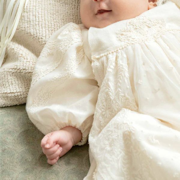 オーガニックコットン ベビー【エンジェルフェザーレース】セレモニードレスセット 50-80