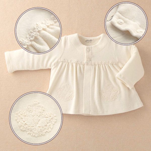 オーガニックコットン ベビー【エンジェルフェザーレース】カーディガン ナチュラル 70-80