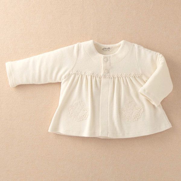 オーガニックコットン ベビー【エンジェルフェザーレース】カーディガン ナチュラル 70-80