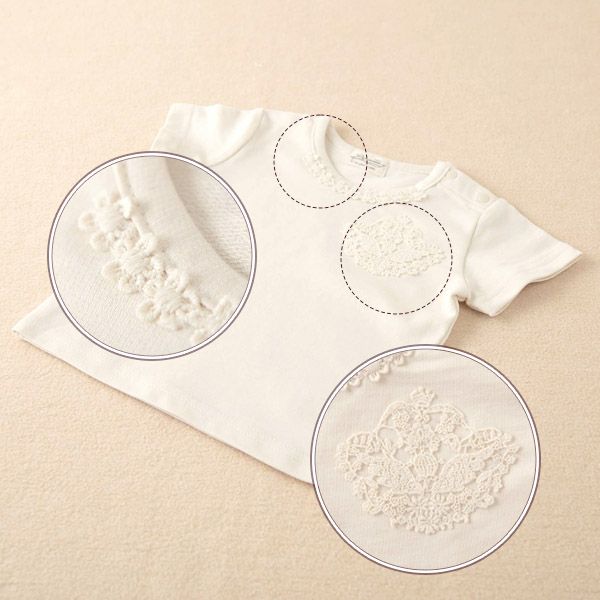 オーガニックコットン ベビー【エンジェルフェザーレース】半袖Ｔシャツ ナチュラル 80