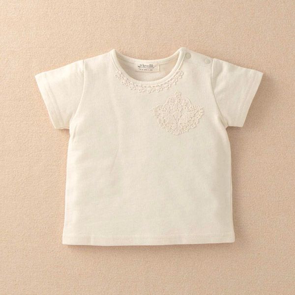 オーガニックコットン ベビー【エンジェルフェザーレース】半袖Ｔシャツ ナチュラル 80