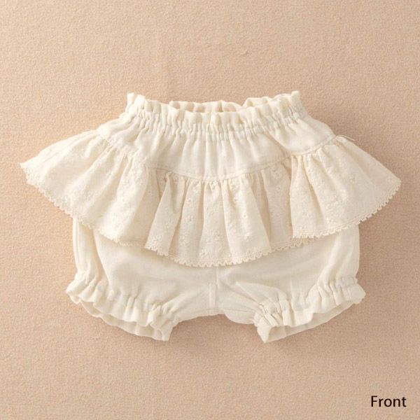 オーガニックコットン ベビー花柄刺しゅうガーゼフリルパンツ 80