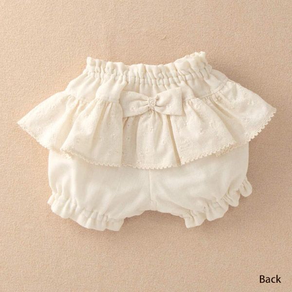 オーガニックコットン ベビー花柄刺しゅうガーゼフリルパンツ 80