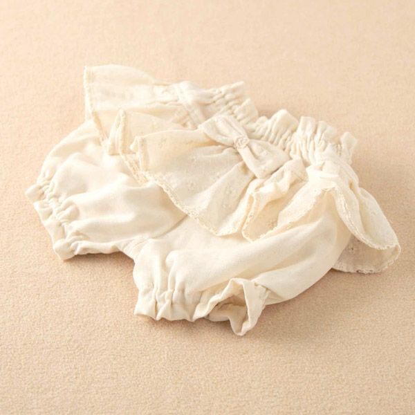 オーガニックコットン ベビー花柄刺しゅうガーゼフリルパンツ 80