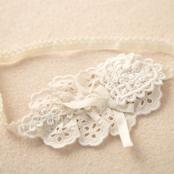 オーガニックコットン ベビー【ハートレース】ヘアバンド ナチュラル