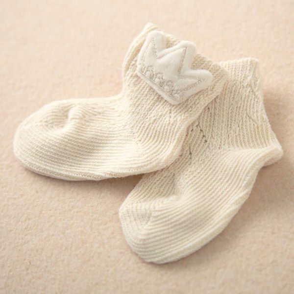 オーガニックコットン ベビー【王冠】ソックス ナチュラル 9-11