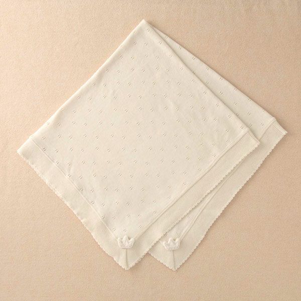 オーガニックコットン 【王冠】ニットアフガン ナチュラル 82×82