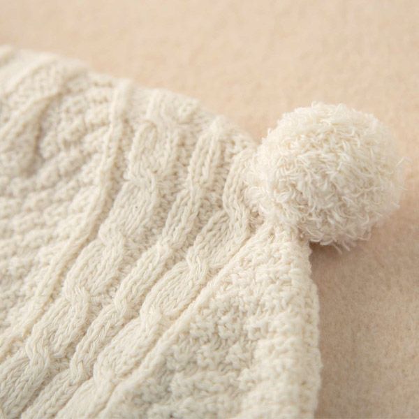 オーガニックコットン ベビーニットフード ポンポン 42-46