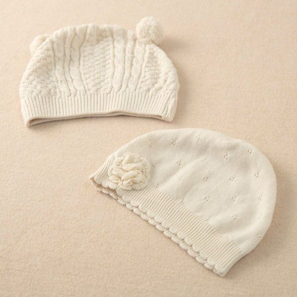 オーガニックコットン ベビーニットフード ポンポン 42-46