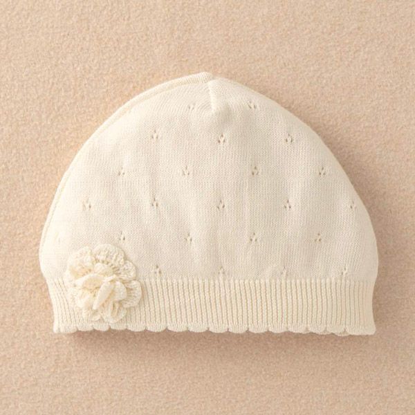 オーガニックコットン ベビーニットフード フラワー 42-46