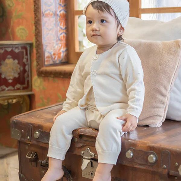 オーガニックコットン ベビーニットカーディガン フラワー 80