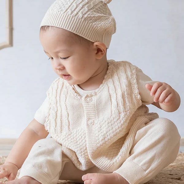オーガニックコットン ベビーニットベスト ボタン 80