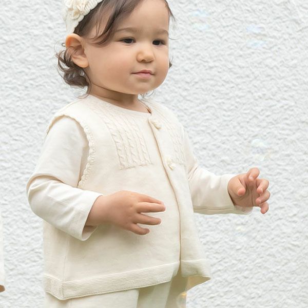 オーガニックコットン ベビーニットベスト フラワー 80