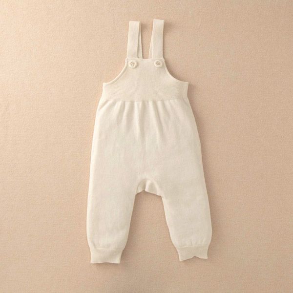 オーガニックコットン ベビーニットサロペット 編みボタン 80