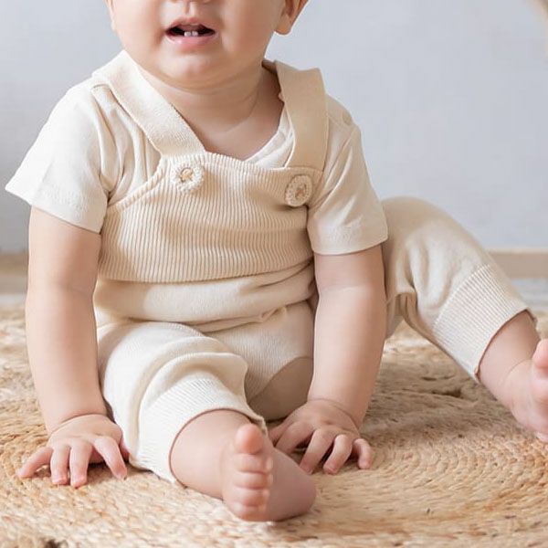 オーガニックコットン ベビーニットサロペット 編みボタン 80