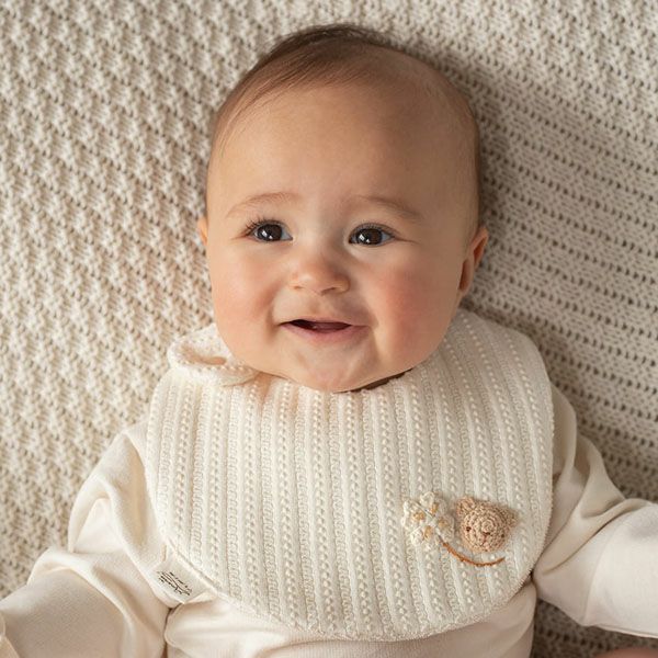 オーガニックコットン ベビー【手編みモチーフ】レーシーニットのスタイ