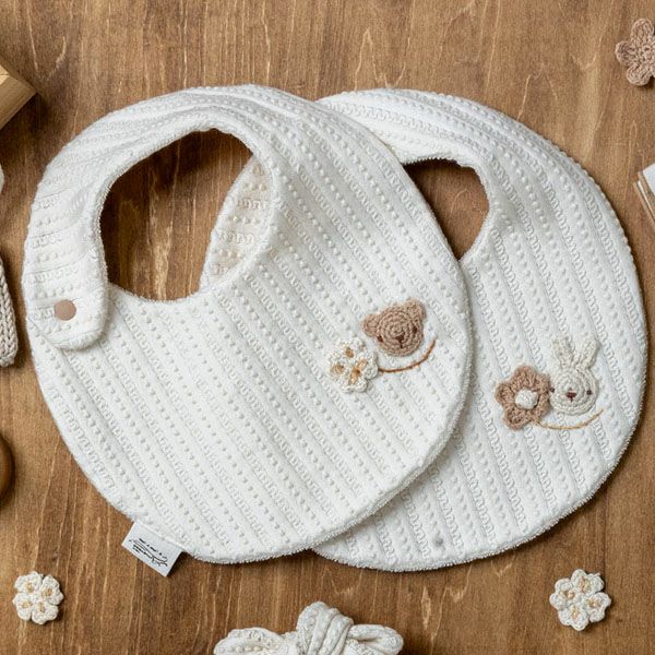 オーガニックコットン ベビー【手編みモチーフ】レーシーニットのスタイ