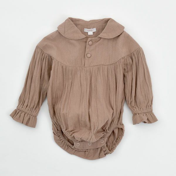 オーガニックコットン ベビークレープえり付きロンパース(長袖)