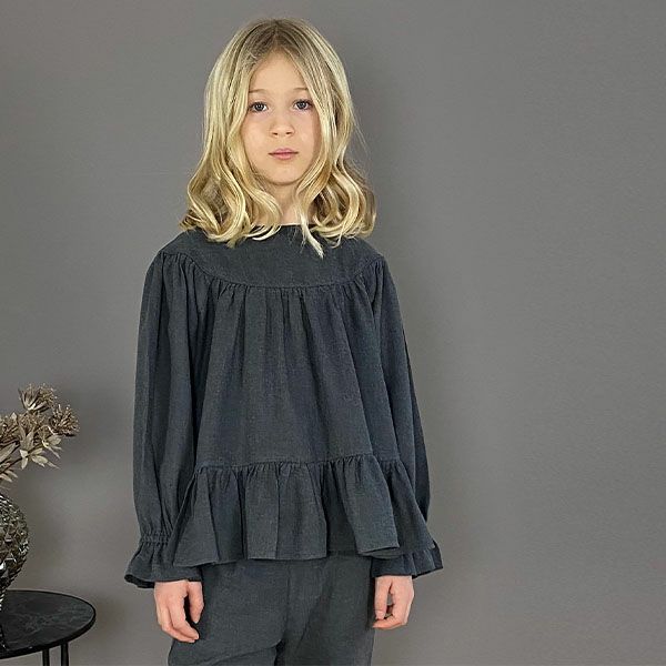 オーガニックコットン キッズフランネルフリルブラウス(長袖)