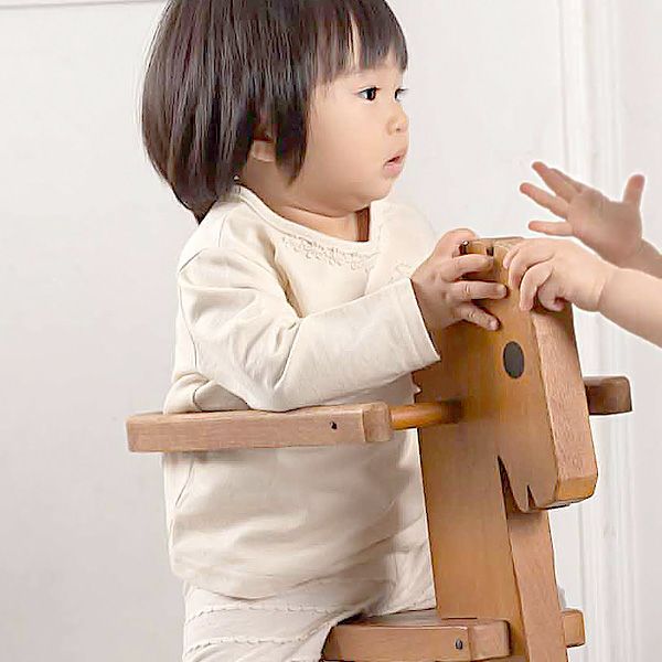 オーガニックコットン ベビー【エンジェルフェザーレース】長袖Ｔシャツ ナチュラル 80