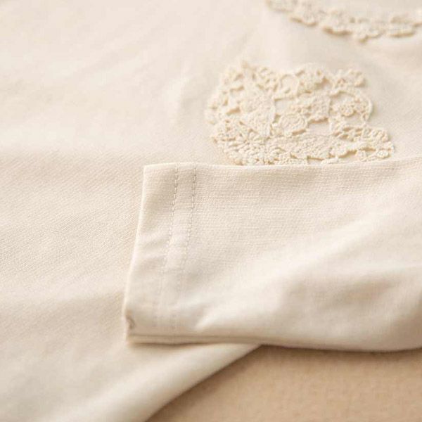 オーガニックコットン ベビー【エンジェルフェザーレース】長袖Ｔシャツ ナチュラル 80