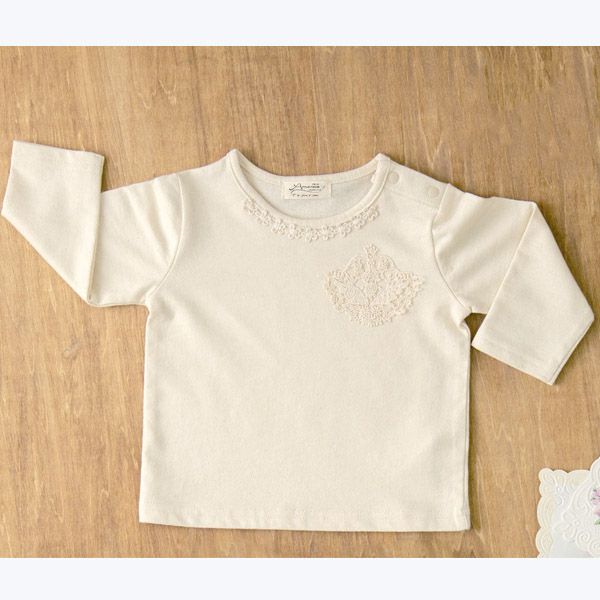 オーガニックコットン ベビー【エンジェルフェザーレース】長袖Ｔシャツ ナチュラル 80