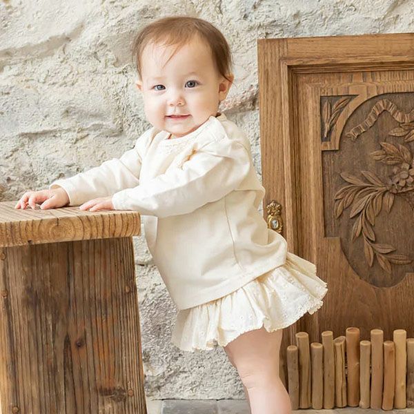 オーガニックコットン ベビー【エンジェルフェザーレース】長袖Ｔシャツ ナチュラル 80