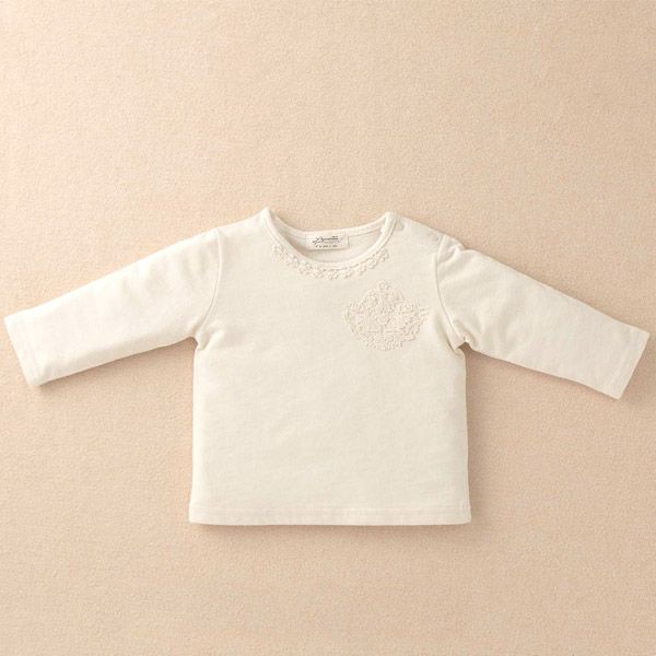 オーガニックコットン ベビー【エンジェルフェザーレース】長袖Ｔシャツ ナチュラル 80