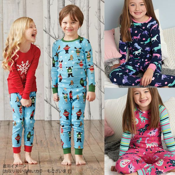 オーガニックコットン キッズラグランパジャマ（長袖）Twisty Rainbow Hearts