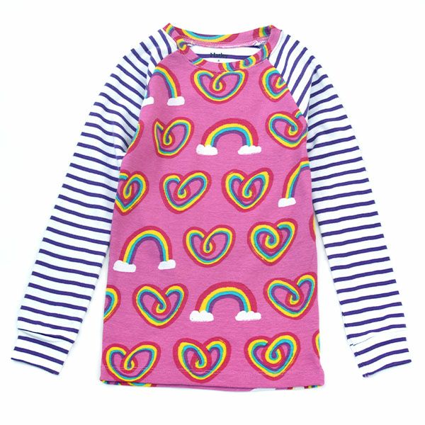 オーガニックコットン キッズラグランパジャマ（長袖）Twisty Rainbow Hearts