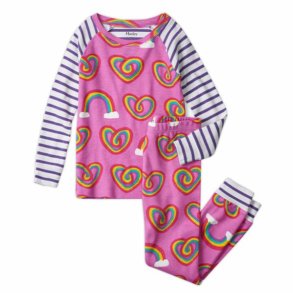 オーガニックコットン キッズラグランパジャマ（長袖）Twisty Rainbow Hearts