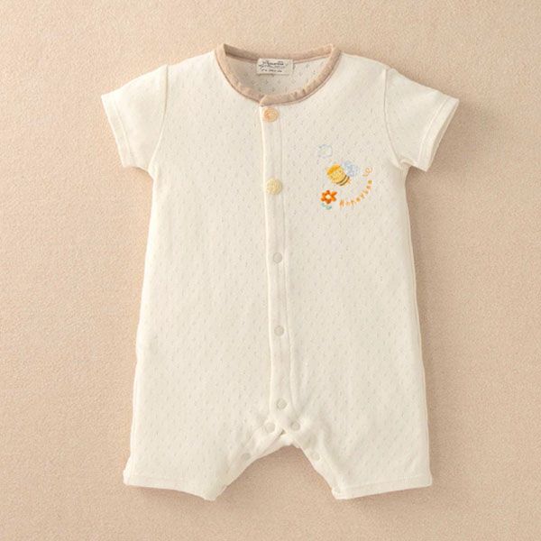 オーガニックコットン ベビー【みつばち】エリゼの半袖カバーオール 60-70