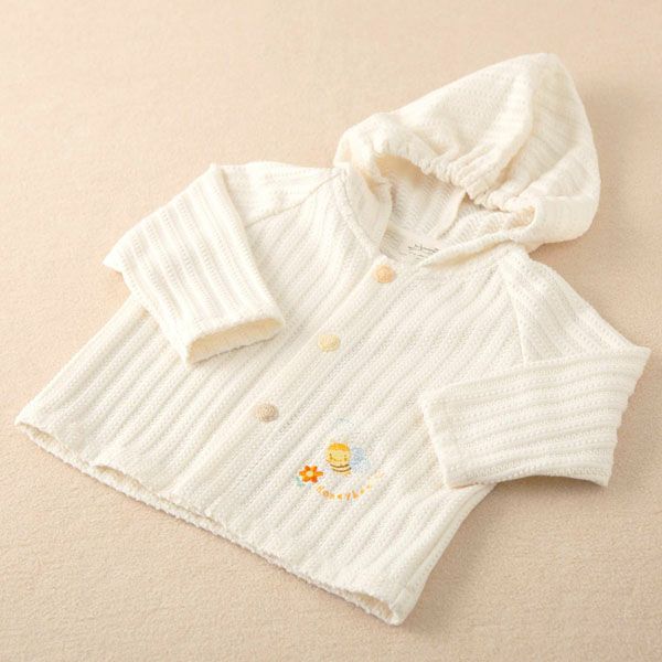 オーガニックコットン ベビー【みつばち】レーシーニットのパーカー 70-80