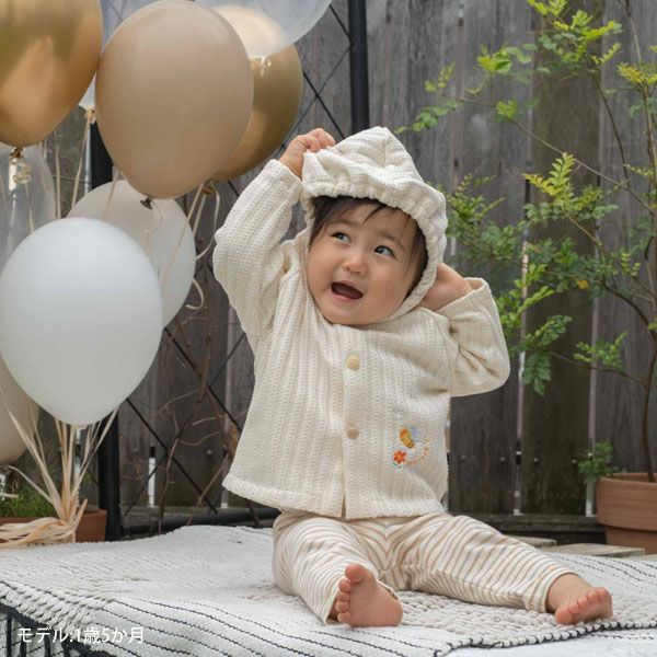 オーガニックコットン ベビー【みつばち】レーシーニットのパーカー 70-80
