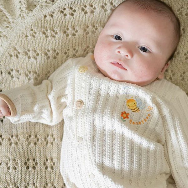 オーガニックコットン ベビー【みつばち】レーシーニットの兼用ドレス 50-70