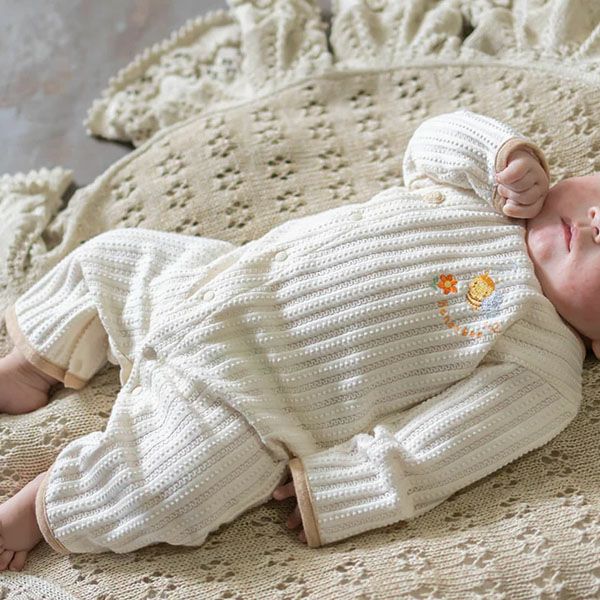 オーガニックコットン ベビー【みつばち】レーシーニットの兼用ドレス 50-70