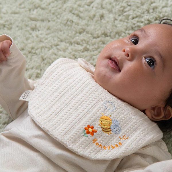 オーガニックコットン ベビー【みつばち】レーシーニットのスタイ