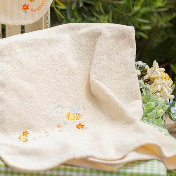 オーガニックコットン ベビー【みつばち】シャーリングパイルのアフガン 75×75