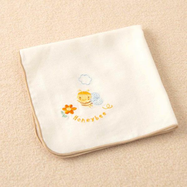 オーガニックコットン ベビー【みつばち】ガーゼハンカチ 27×27